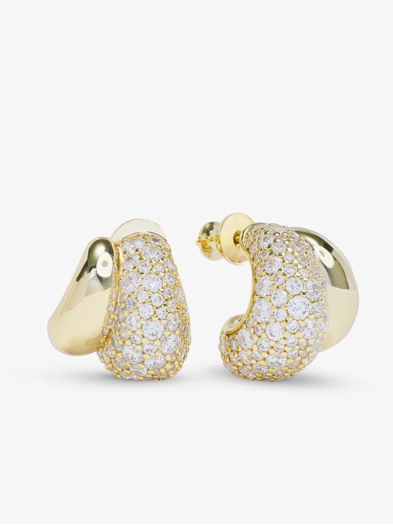 Melinda Maria Gold Pav Crescent Hoop Earrings